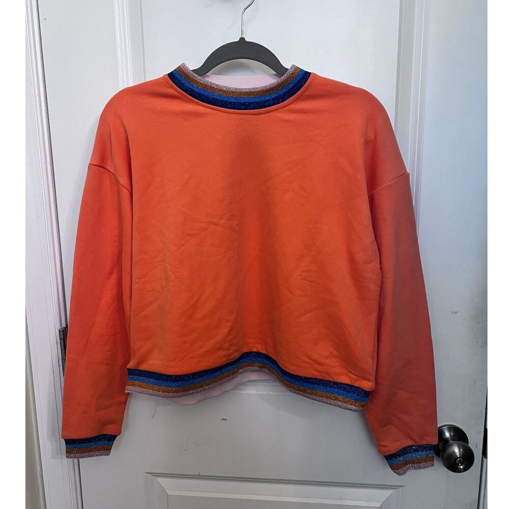 QUEEN OF SPARKLES XL Orange Sequins Butterfly Sweatshirt Sparkle Whimsical